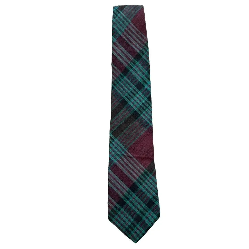 Land’s End Green Plaid Cotton Necktie